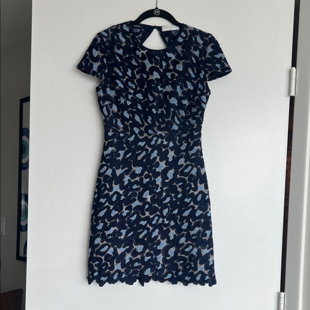 Sandro Blue Lace Mini Dress Size 0 | Elegant Parisian Cocktail Party
